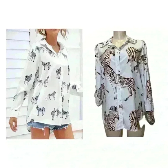 NWT JANE+DELANCEY  Zebra Print Shirt Size M - Picture 1 of 11